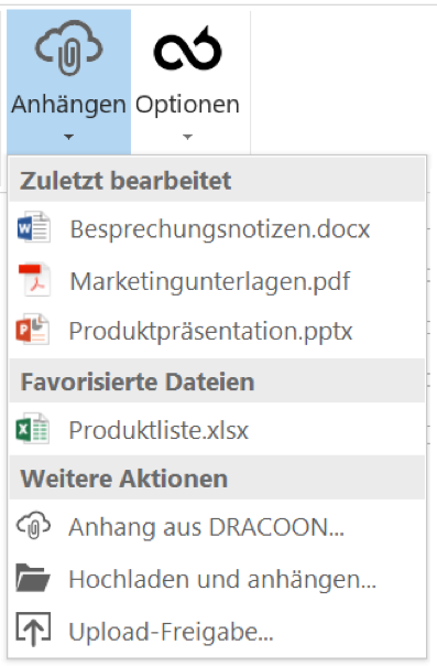 DRACOON für Outlook - Anhang